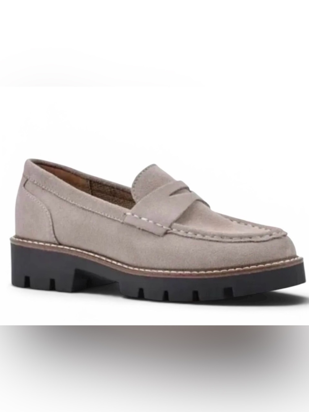 HOUSE OF HARLOW 1960 Gunner Suede Penny Loafer Lug Sole Light Taupe SZ 6.5 $160